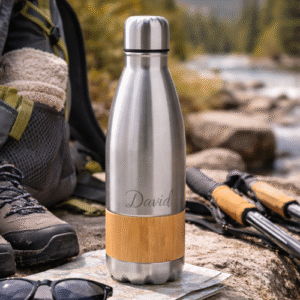 Botella de aluminio con franja de bambú personalizada (750 ml)