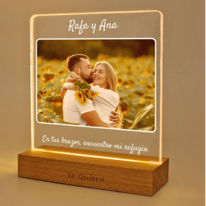 Lámpara LED de Metacrilato con Base de Madera Natural