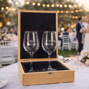 Set de Copas de Vino con Estuche de Madera Personalizado