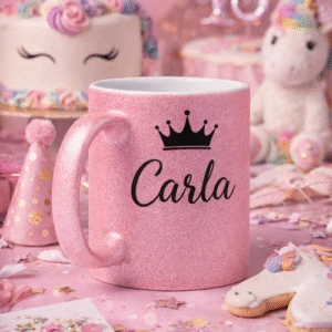 Taza con purpurina personalizada por sublimación